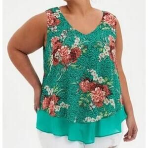 Torrid Floral Leopard Print Tank Plus Size 00X Cottagecore Boho Hippie Festival